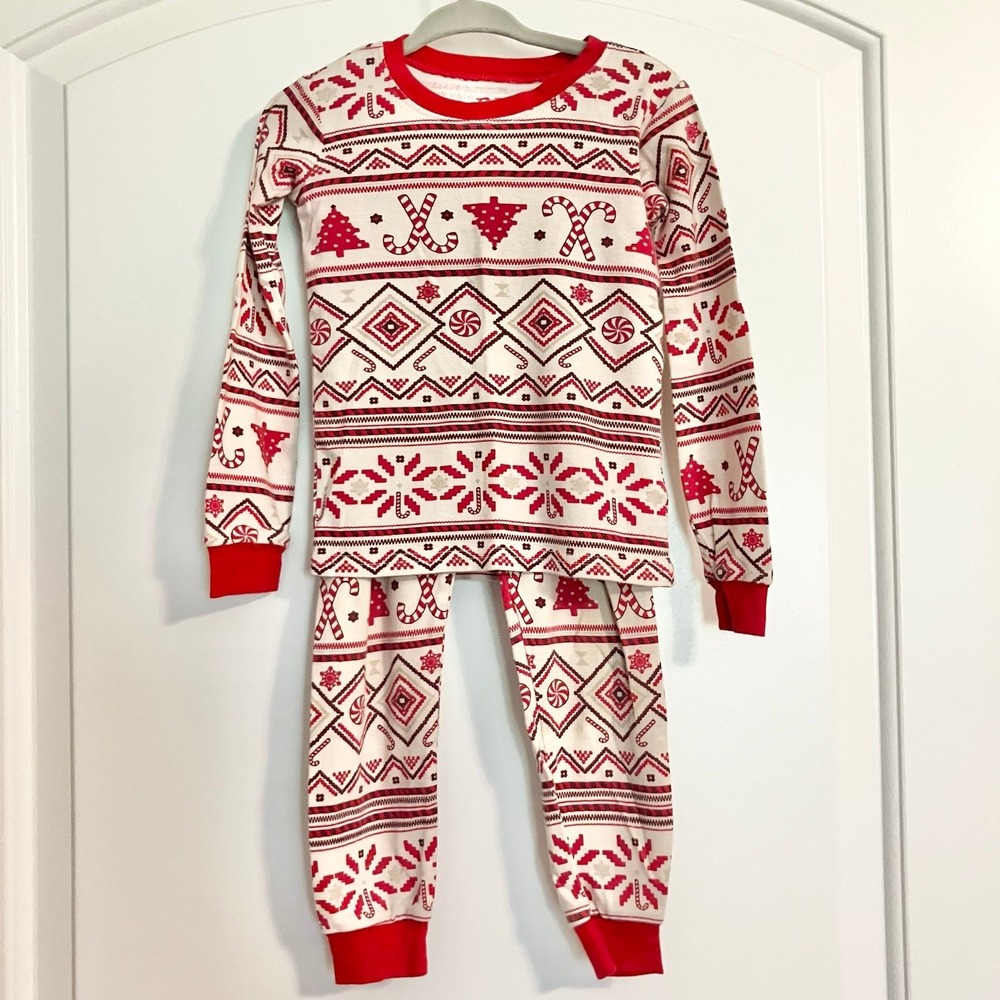 Children's Place Winter Christmas Holiday Pajama Set Red/White Fair Isle Sz 3T